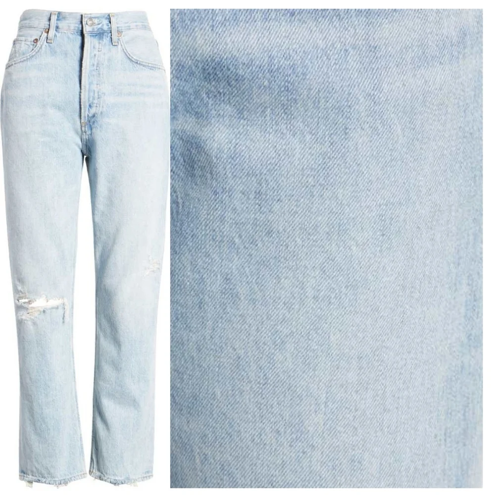 AGOLDE Riley Light Wash Distressed High Rise Straight Cropped Jeans - Picture 5 of 16